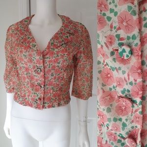 Vintage 1940's Pink Floral Cropped Blouse Jacket